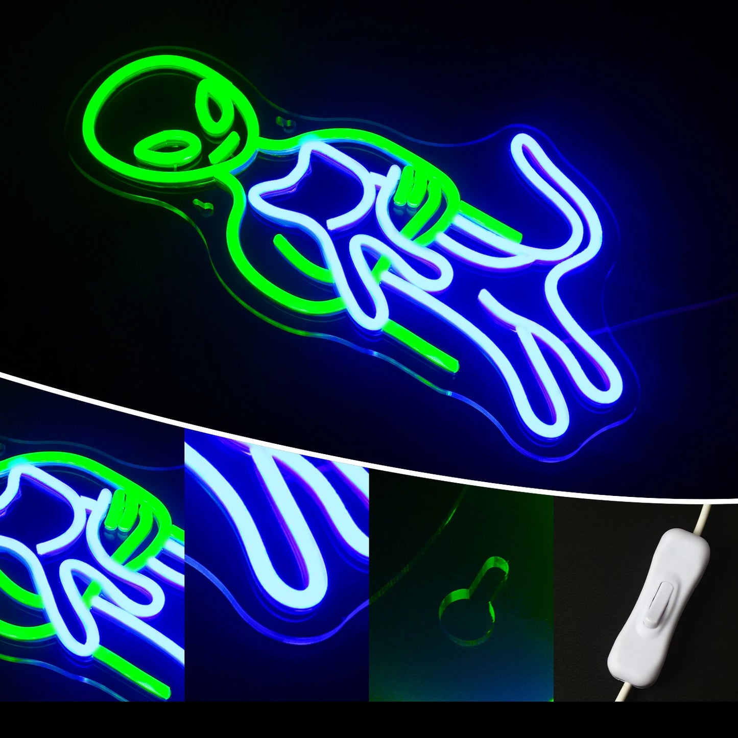 Letreiro Econômico de LED com Alien Verde 5V USB