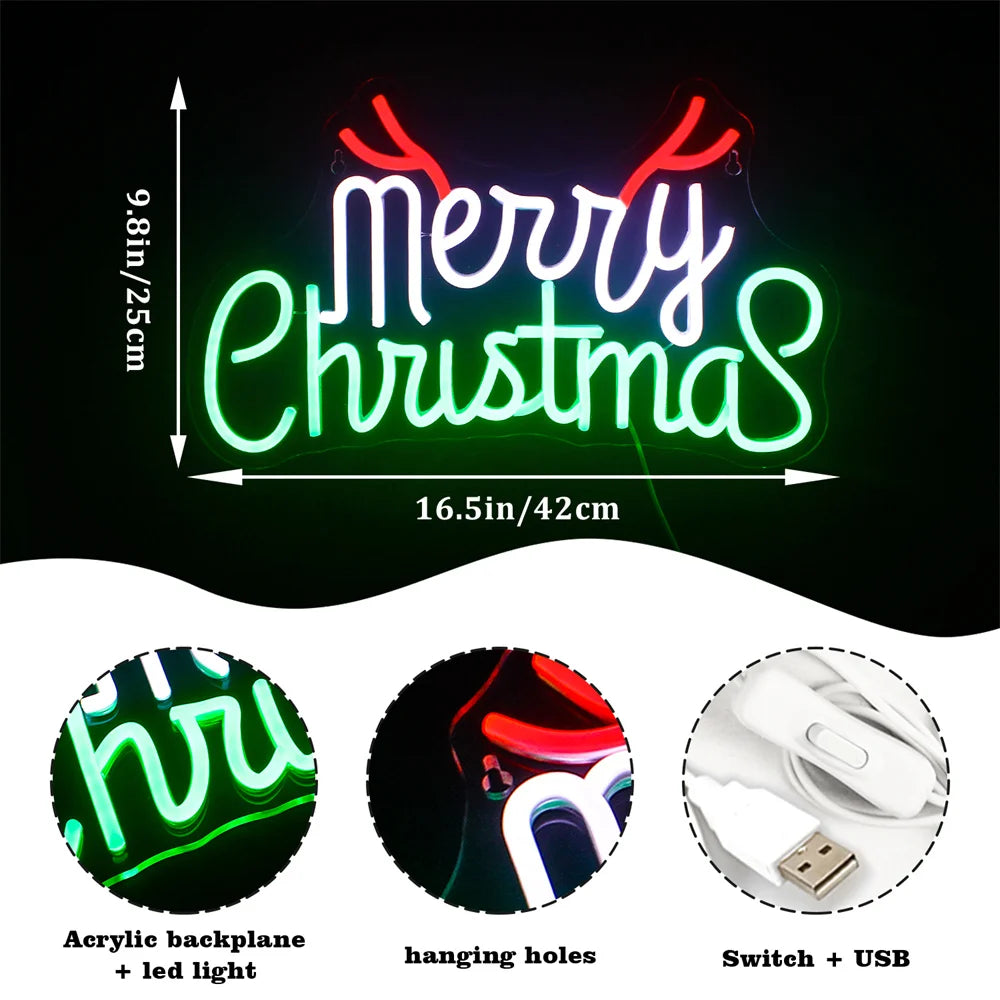Placa de LED Verde e Vermelha "Feliz Natal" USB 5V - Econômico