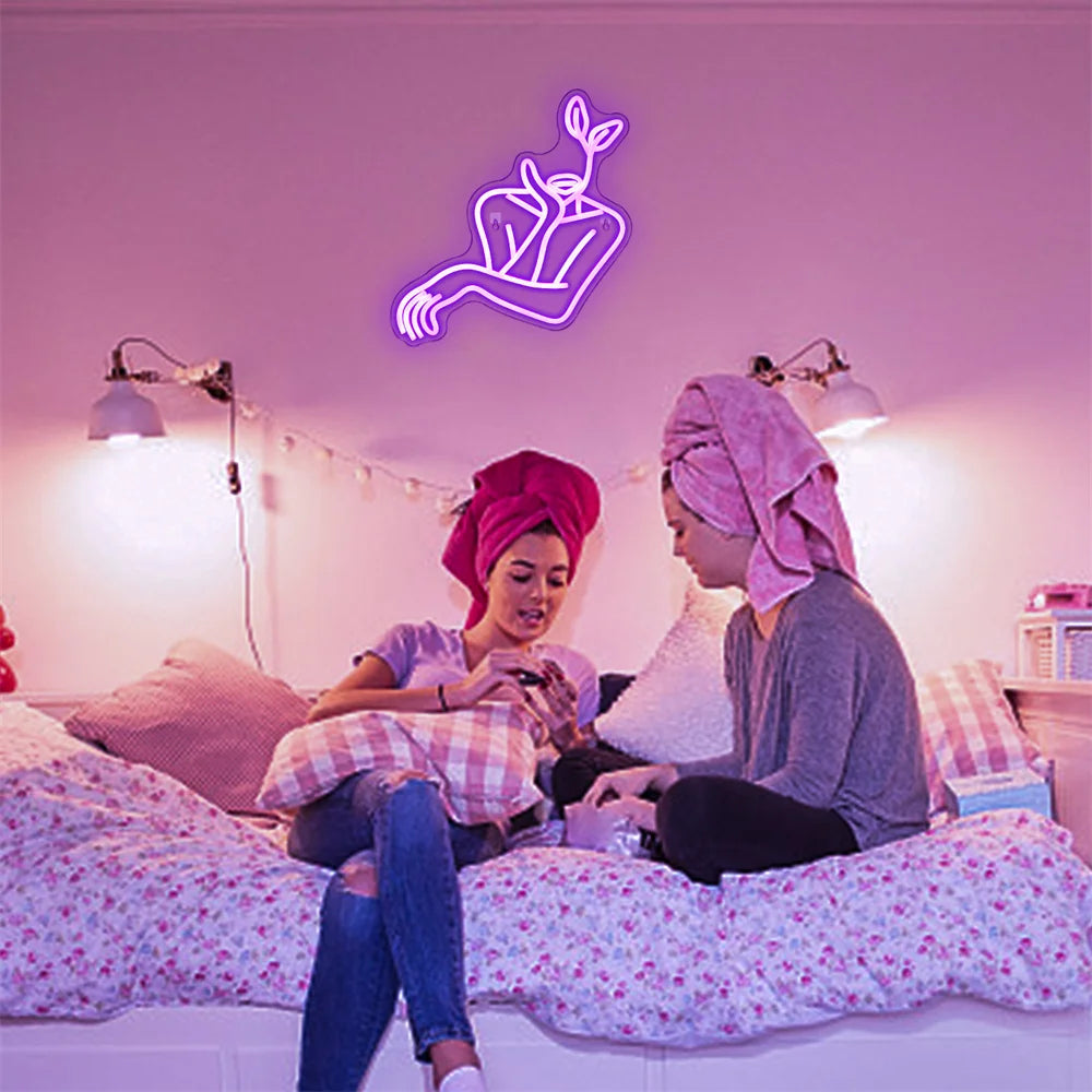 Letreiro de LED com Arte Linear de Mulher 5V USB - Econômico
