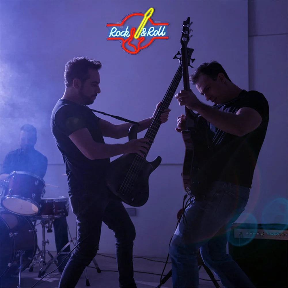 Letreiro de LED Guitarra Rock and Roll 5V USB - Econômico