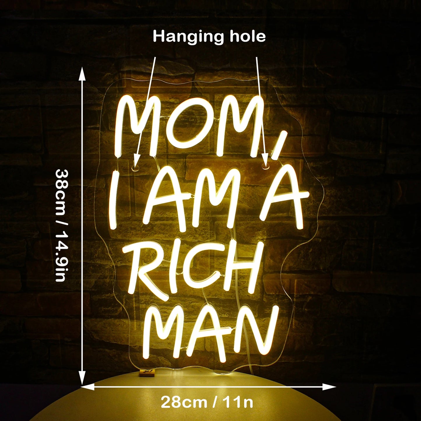 Letreiro de LED "Mamãe, Sou um Homem Rico" 5V USB - Econômico