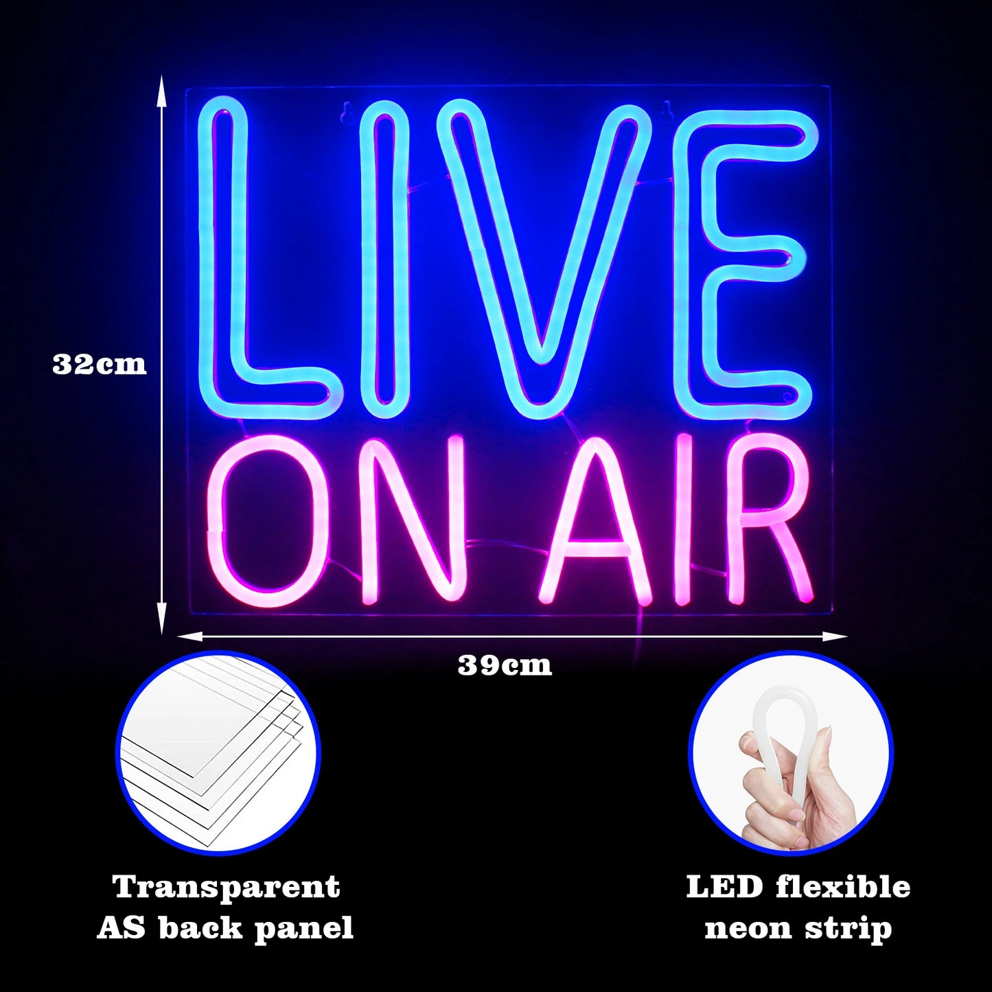 Letreiro de LED "Live On Air" 5V USB - Econômico