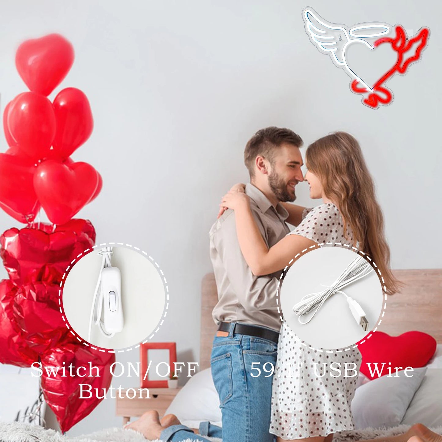 Placa de LED Coração 5V USB - Econômica