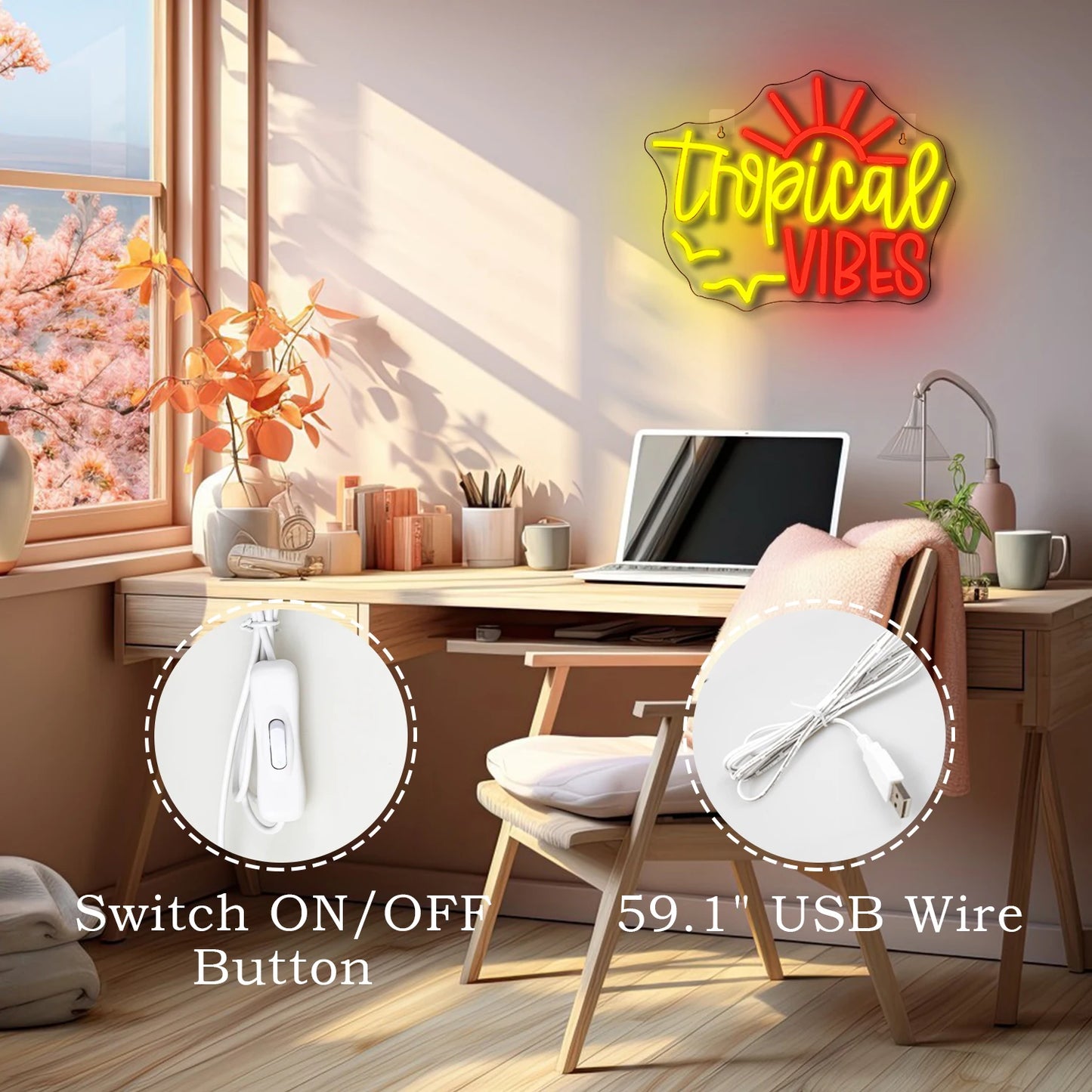Letreiro de LED 5V USB Tropical Vibes - Econômico