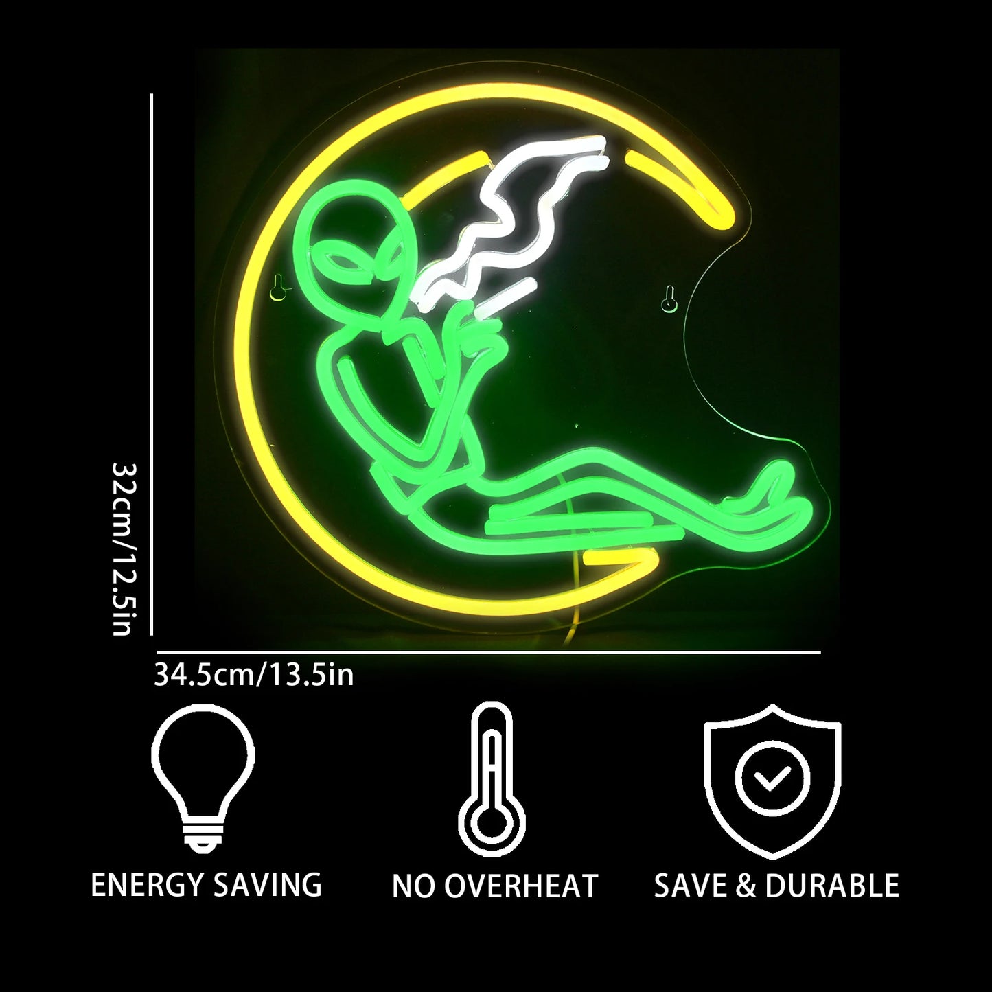 Letreiro de LED Alien Fumante em Forma de Lua 5V USB - Econômico