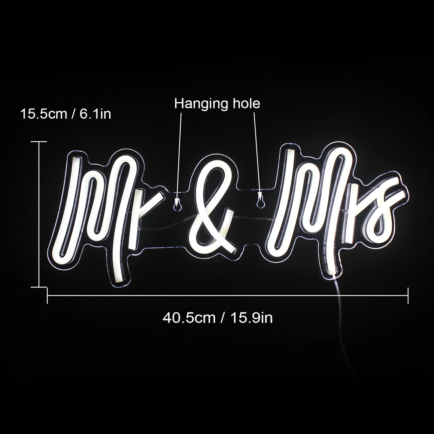 Letreiro de LED Mr & Mrs 5V USB - Econômico