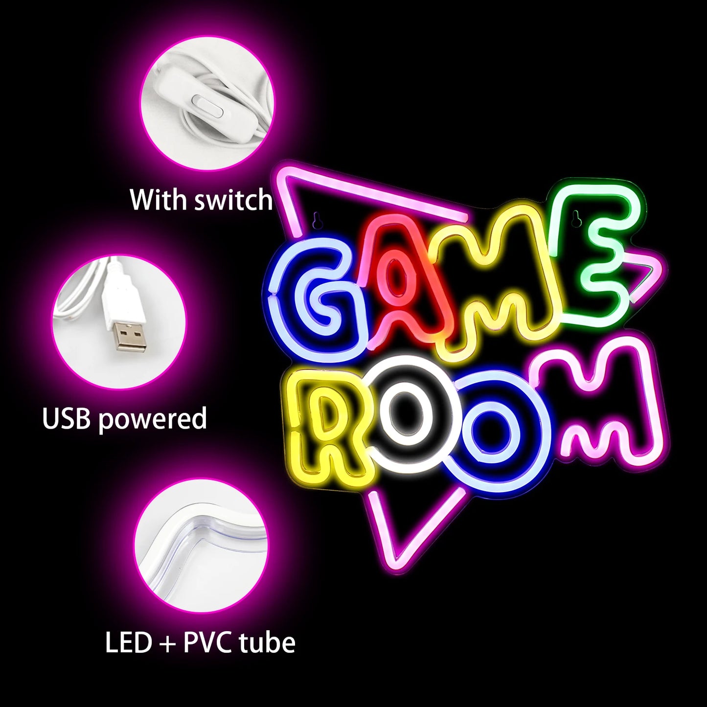 Letreiro Luminoso USB 5V para Sala de Jogos - Econômico