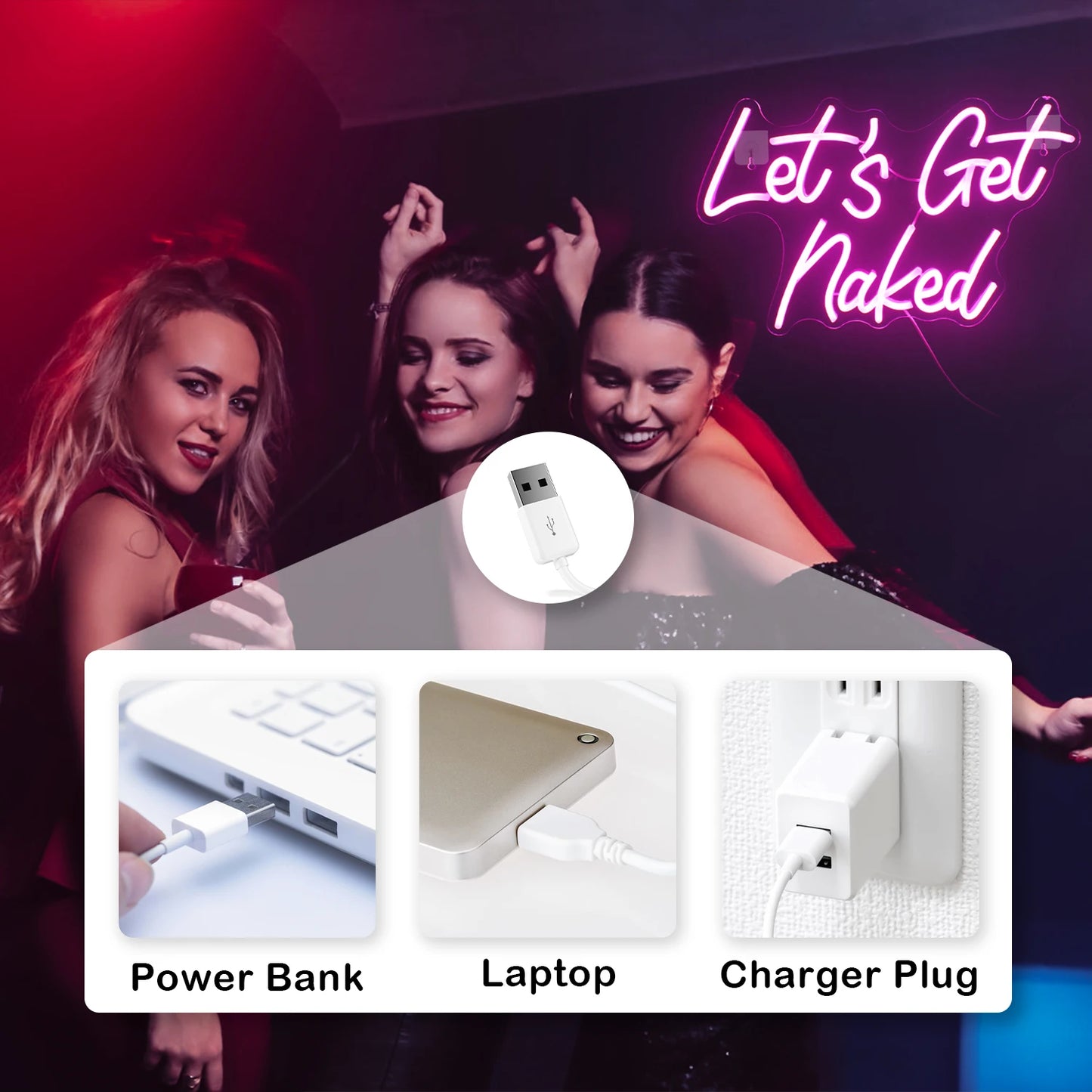 Placa de LED "Let's Get Naked" 5V USB - Econômica