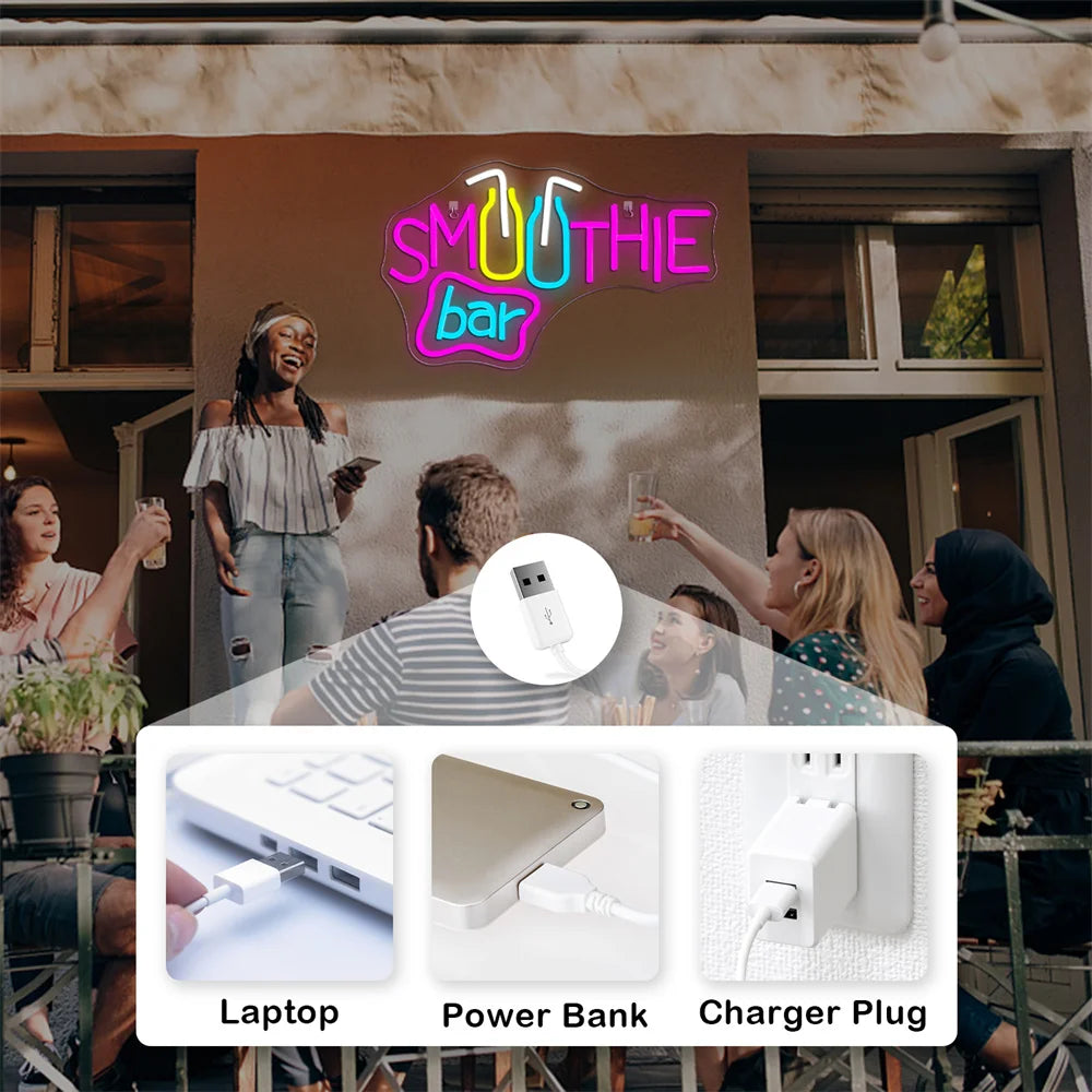Letreiro de LED USB 5V para Smoothie Bar - Econômico