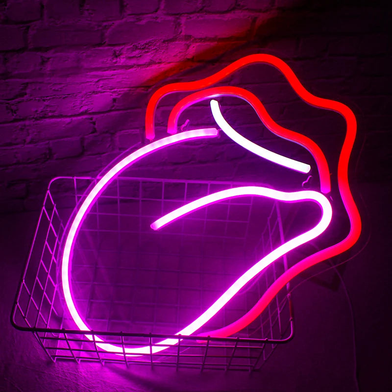 Placa de neon LED mini USB 5V com lábios vermelhos e língua grande - econômica