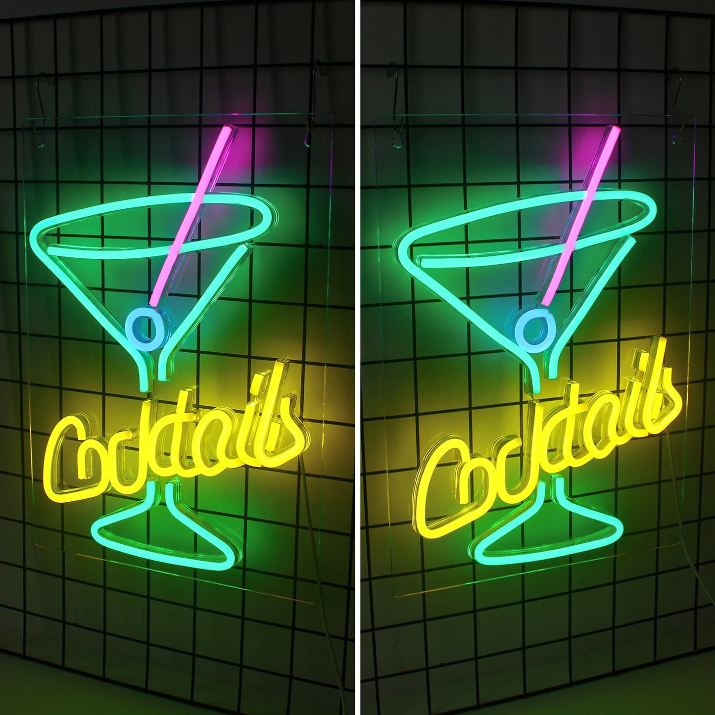 Letreiro de LED Verde Cocktails 5V USB - Econômico