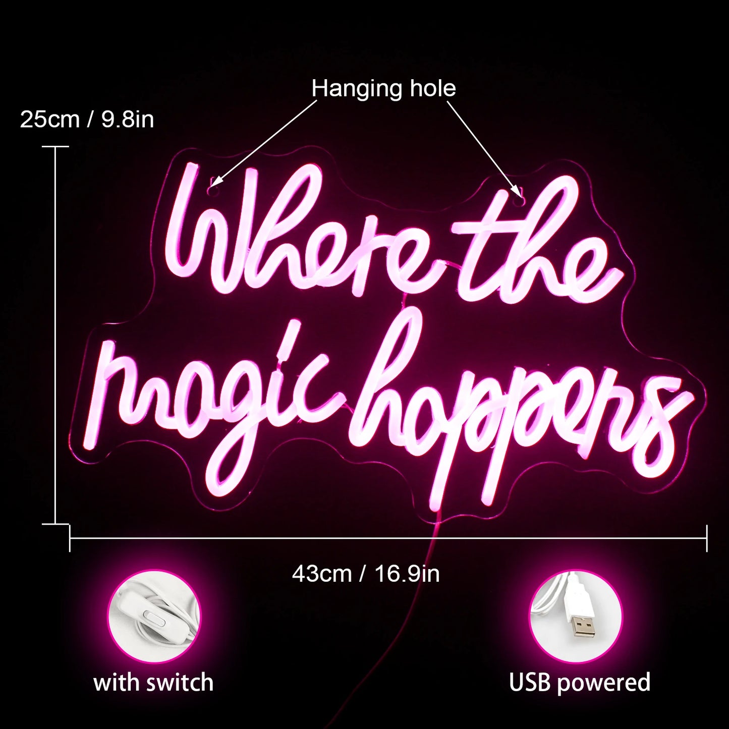 Onde a Magia Acontece Letreiro de LED 5V USB - Econômico