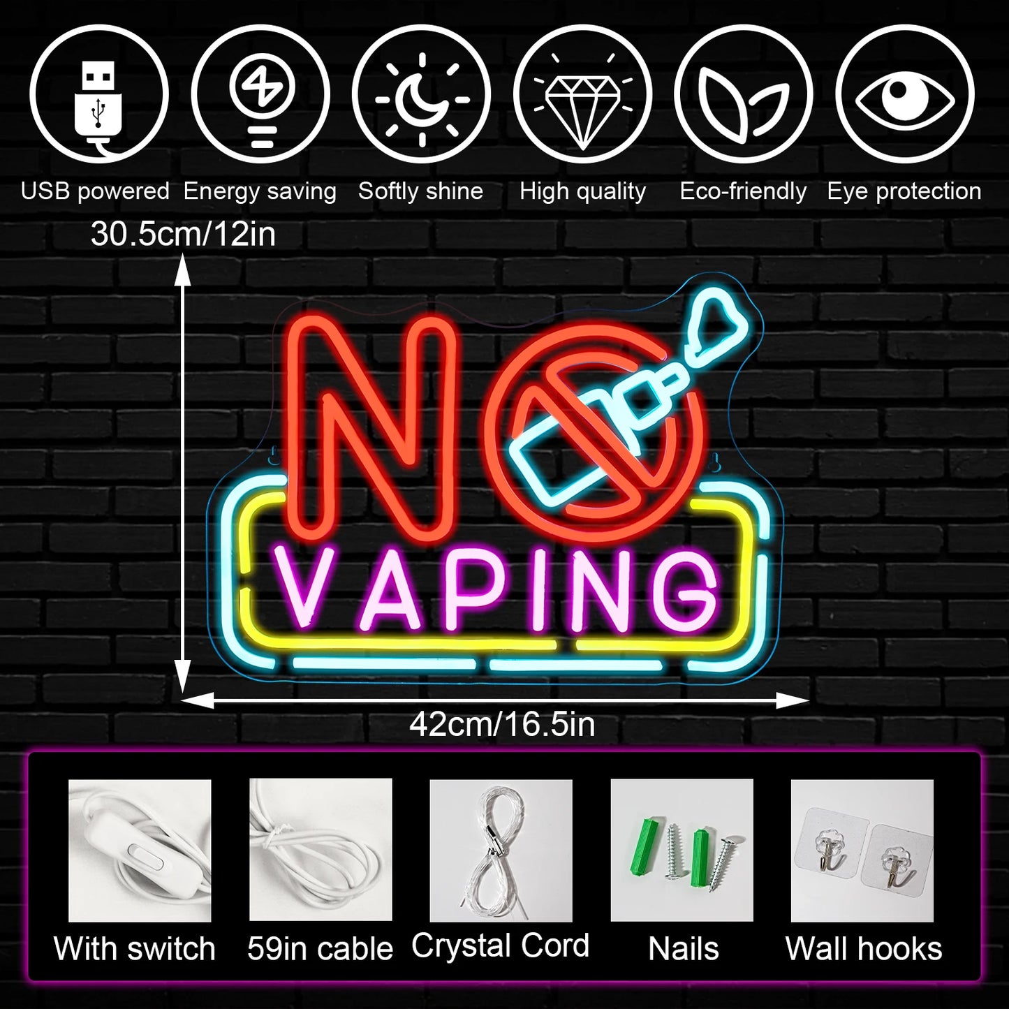 Placa de LED USB 5V "No Vaping" - Econômico