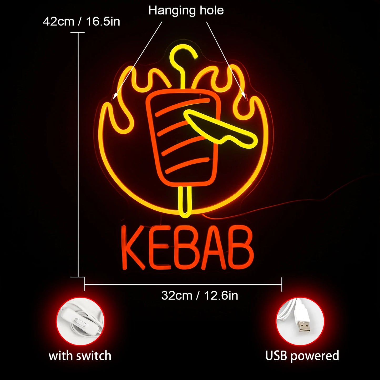 Letreiro de LED USB 5V Kebab - Econômico