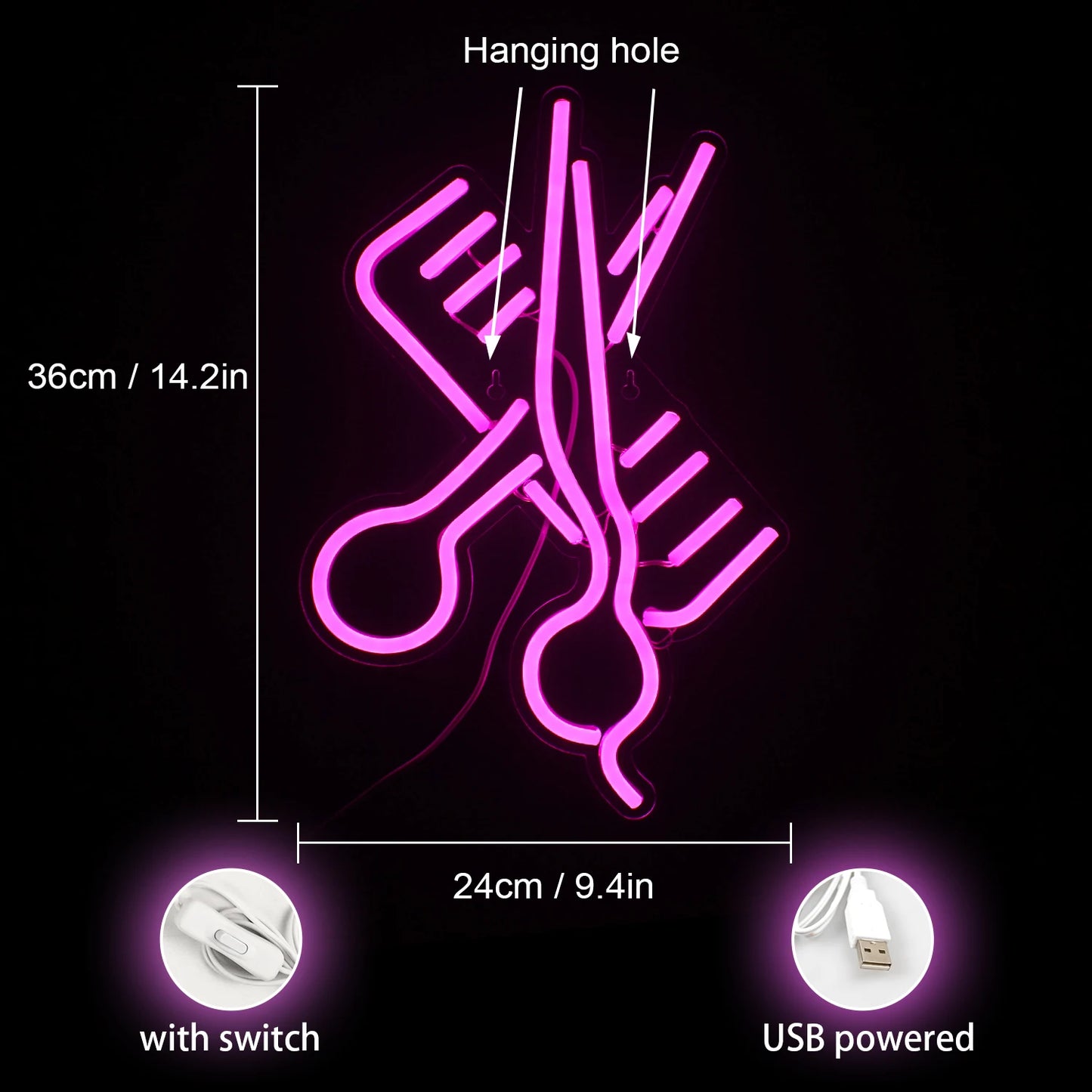 Tesoura Pente 5V USB Letreiro de LED - Econômico