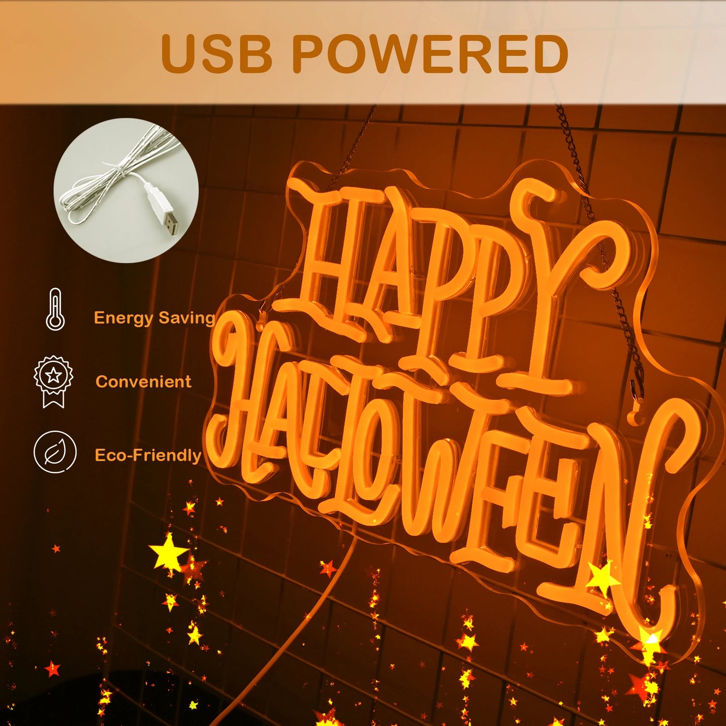 Letreiro de LED 5V USB Happy Halloween - Econômico