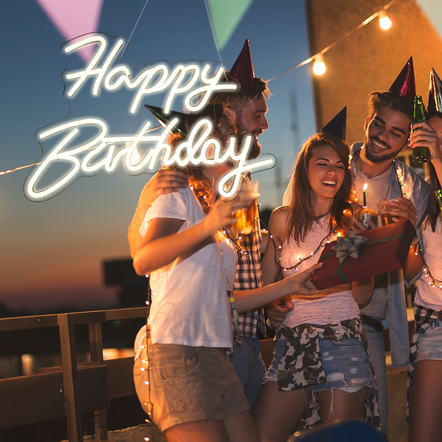 Placa de LED "Feliz Aniversário" 5V USB - Econômica