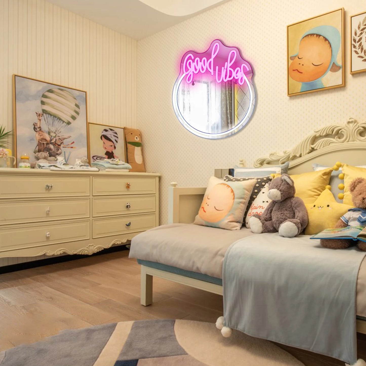 Espelho Good Vibes com Letreiro de LED USB 5V - Econômico