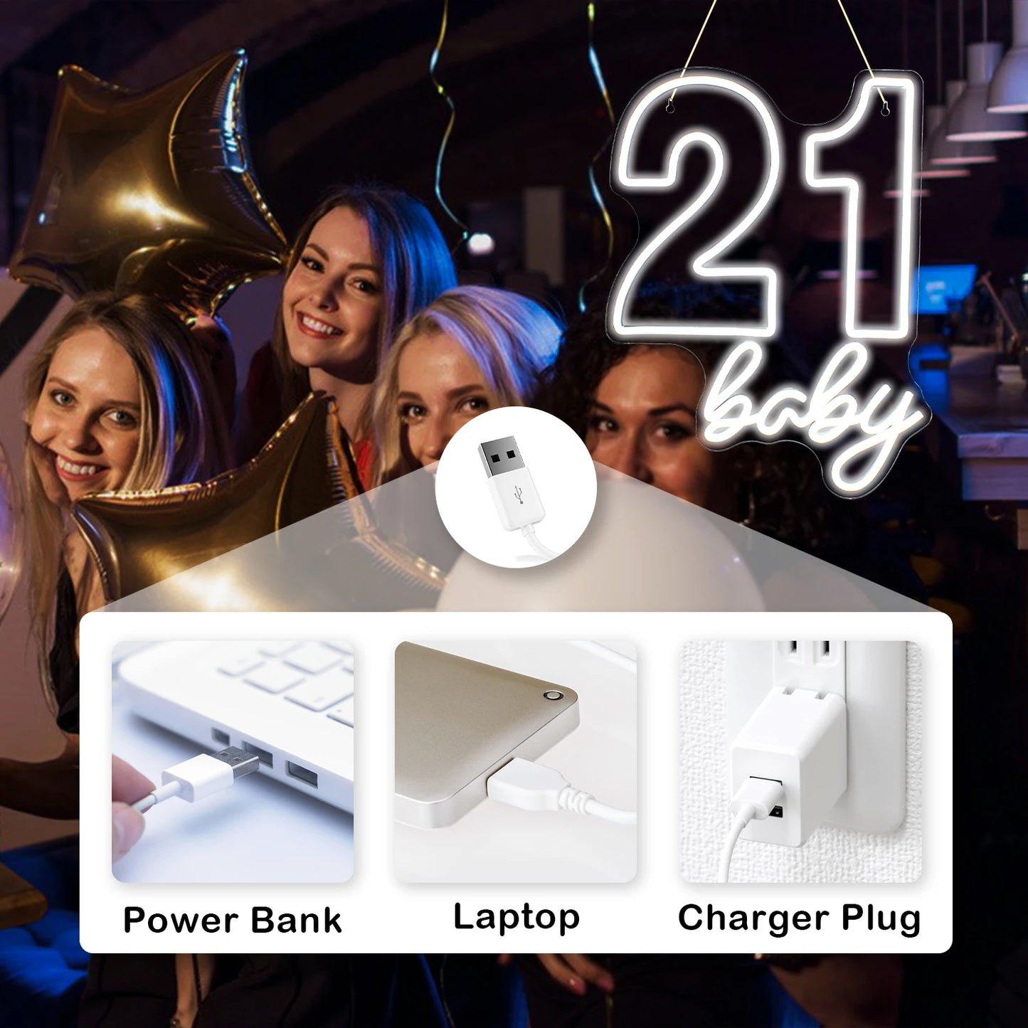 Letreiro de LED 5V USB "Happy Birthday" para Bebês - Econômico