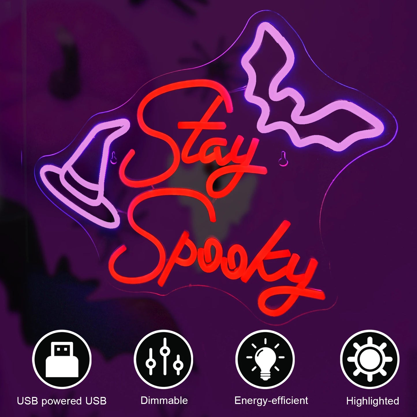 Letreiro de LED "Stay Spooky" 5V USB - Econômico
