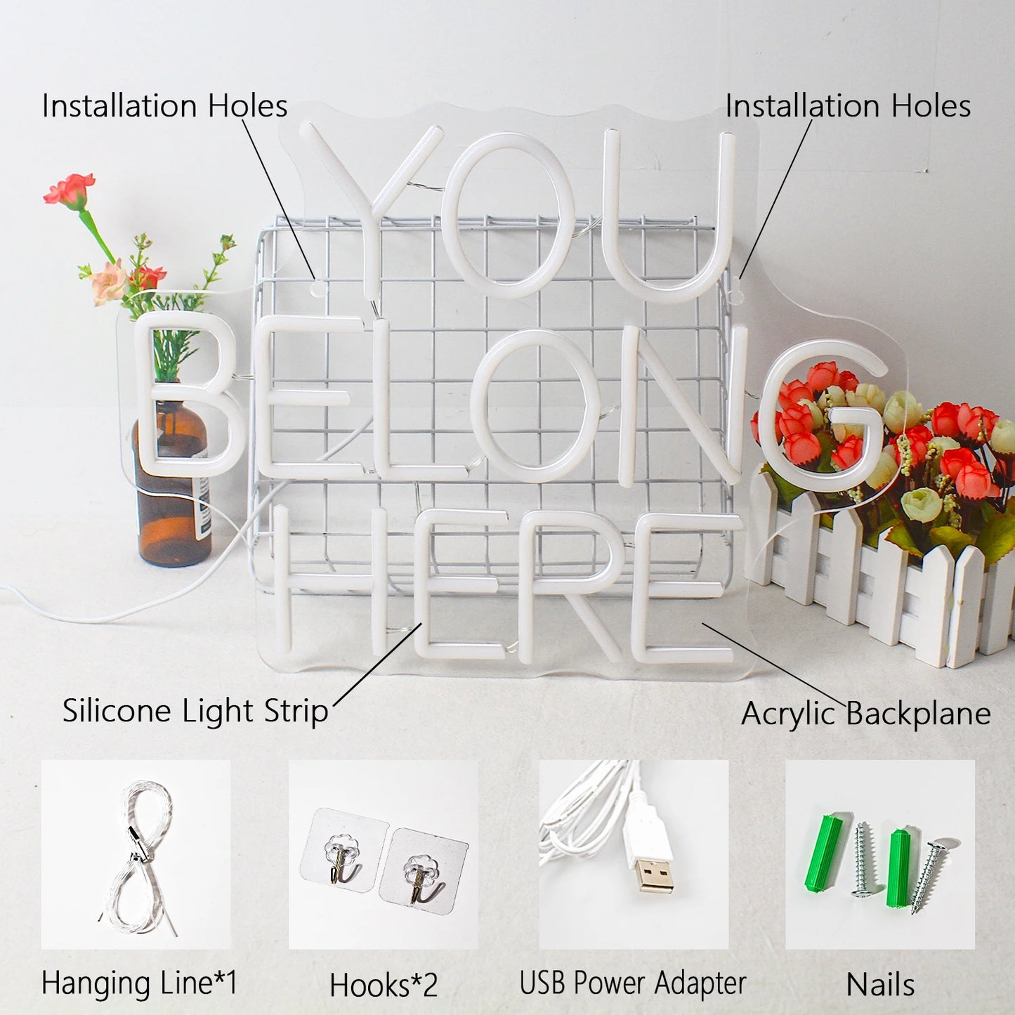 Letreiro de LED USB 5V "You Belong Here" - Econômico