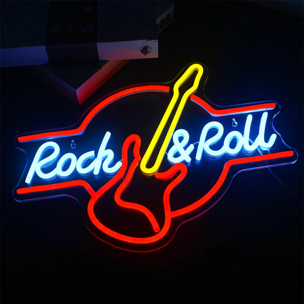 Letreiro de LED de Guitarra Rock and Roll 5V USB - Econômico