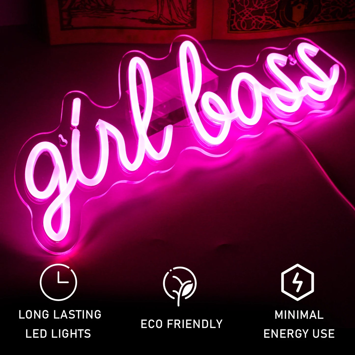 Letreiro de LED "Girl Boss" 5V USB - Econômico