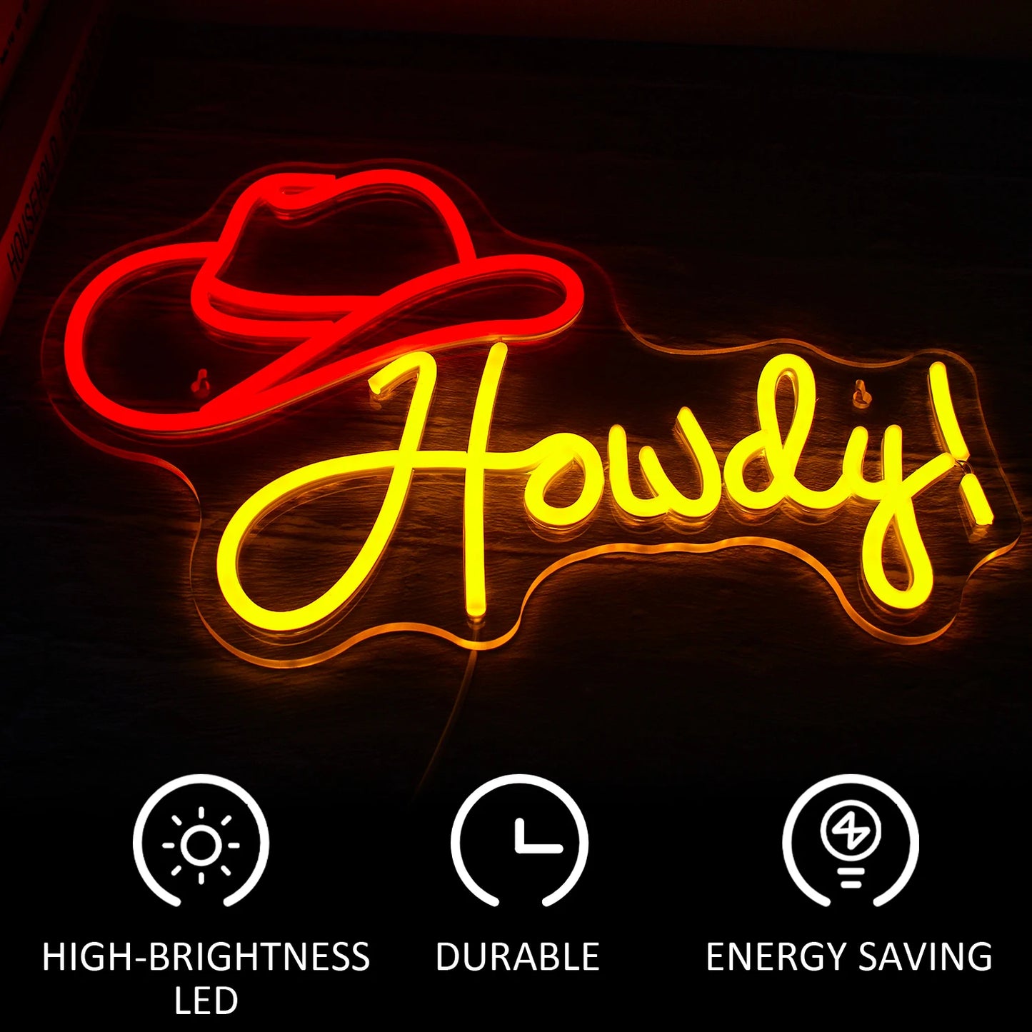 Howdy Chapéu de Cowboy Letreiro de LED USB 5V - Econômico