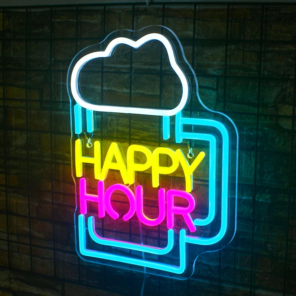 Taça de Vinho Happy Hour 5V USB Letreiro de LED - Econômico