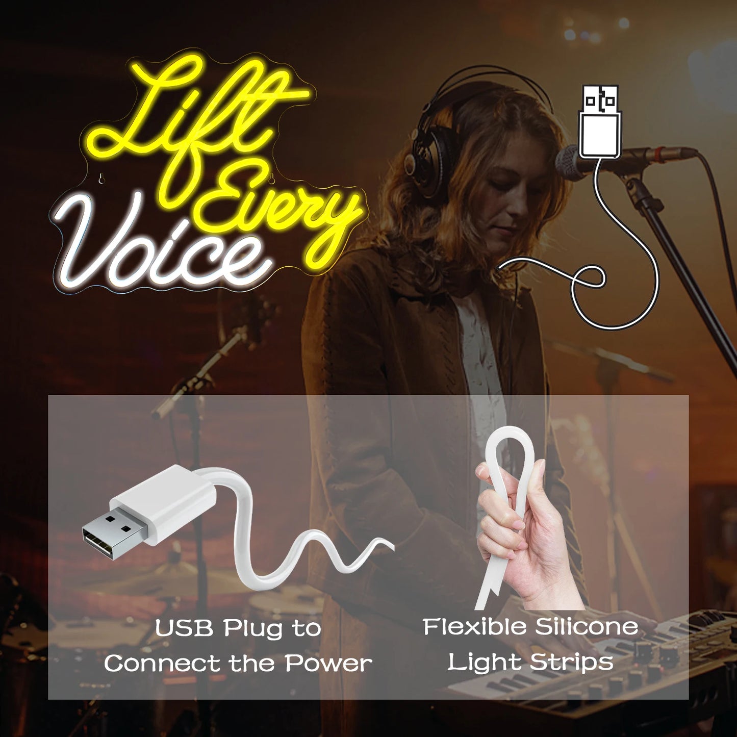 Letreiro de LED "Life Every Voice" 5V USB - Econômico