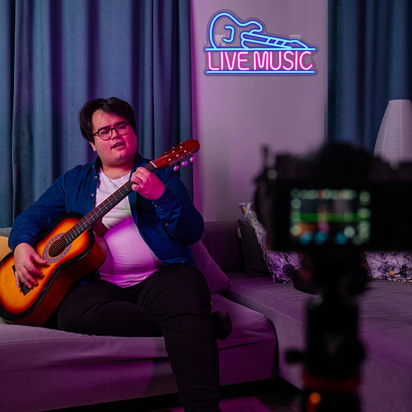 Guitarra de Música ao Vivo 5V USB Letreiro de LED - Econômico