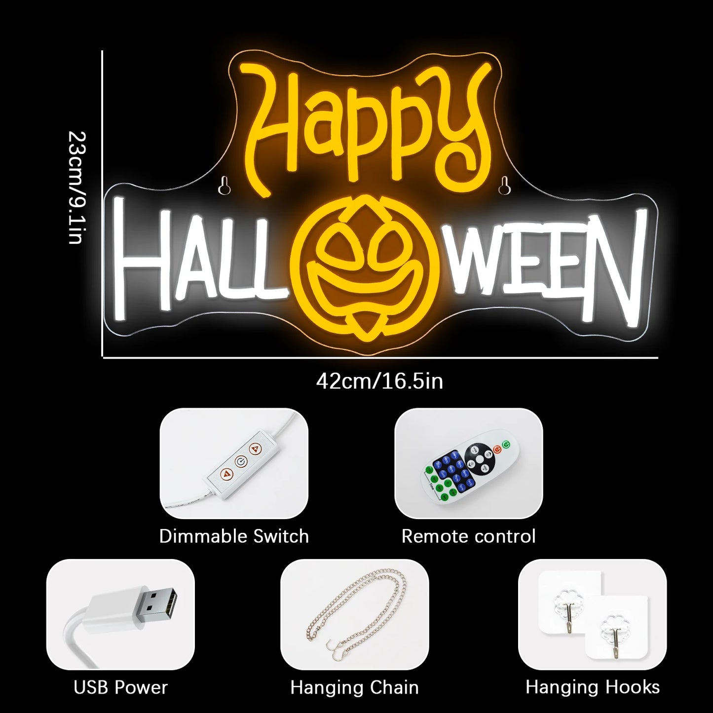 Letreiro de LED Happy Halloween 5V USB - Econômico