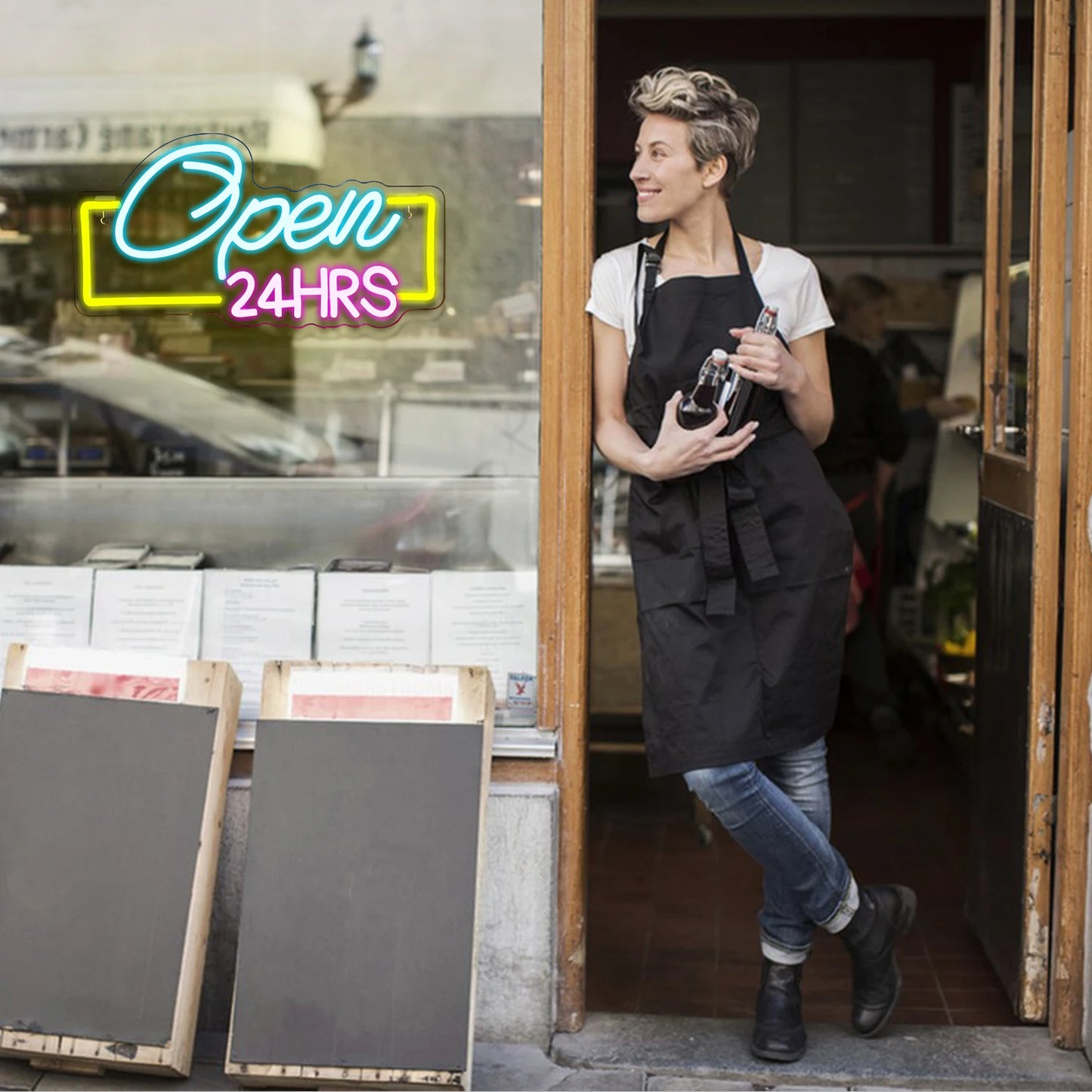 Placa de LED "24HRS Open" USB 5V - Econômica