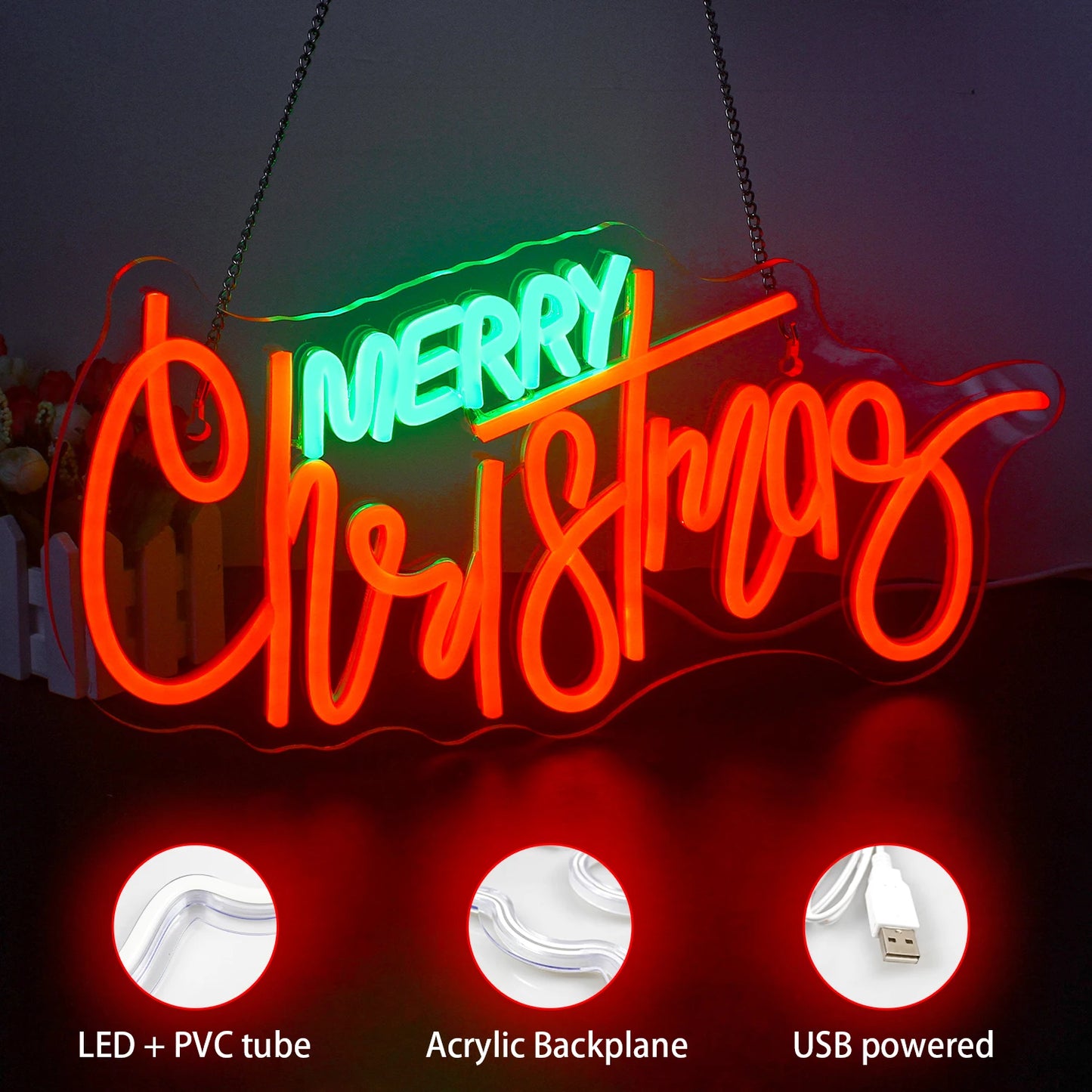 Placa de LED "Feliz Natal" 5V USB - Econômica
