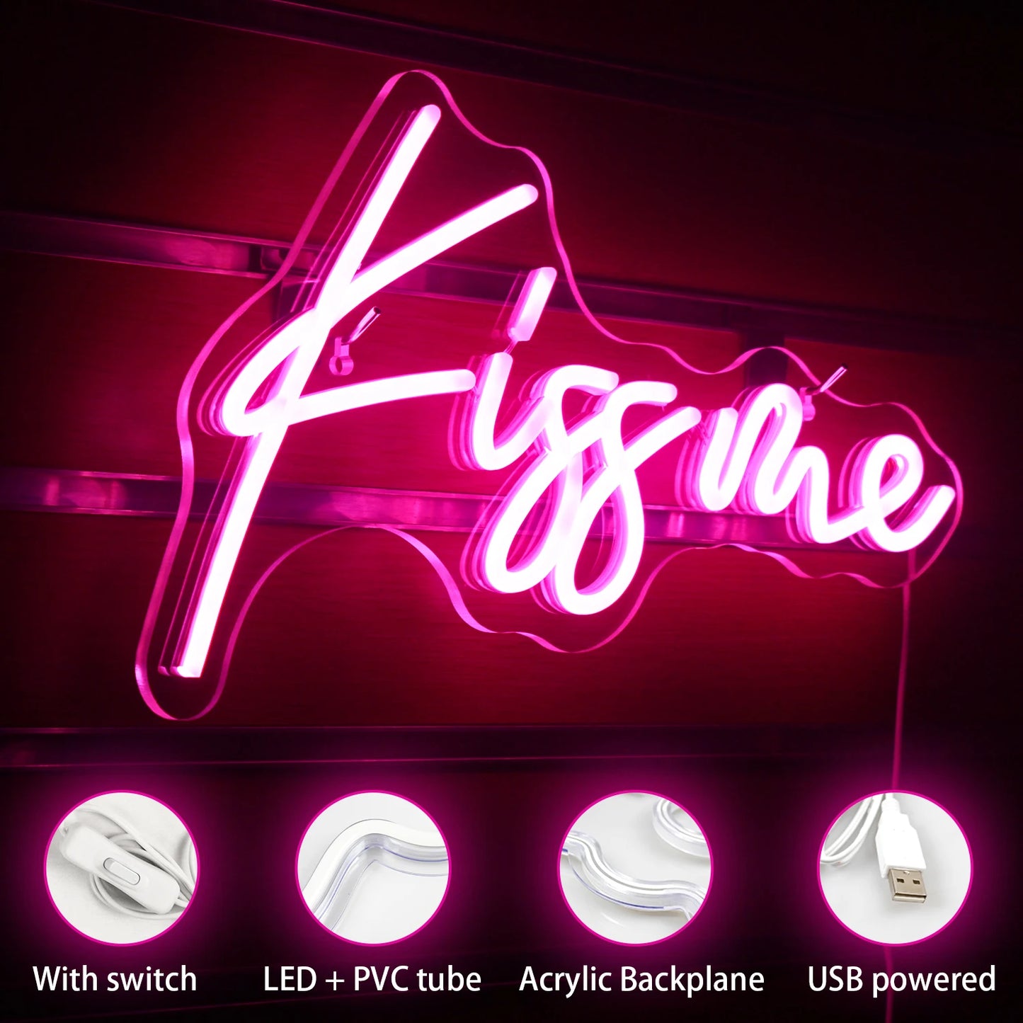 Letreiro de LED "Kiss Me" 5V USB - Econômico