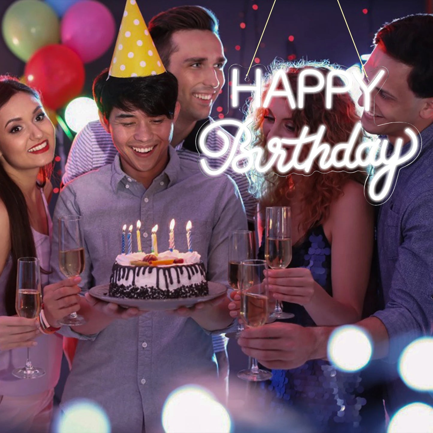 Letreiro de LED "Feliz Aniversário" 5V USB - Econômico