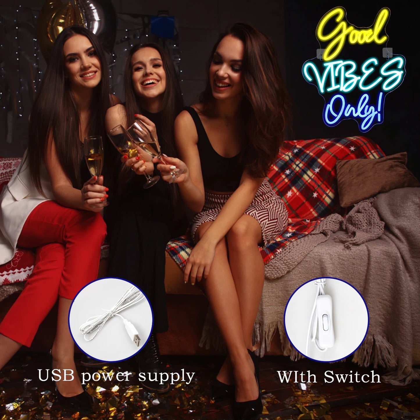 Letreiro de LED USB 5V Good Vibes Only - Econômico