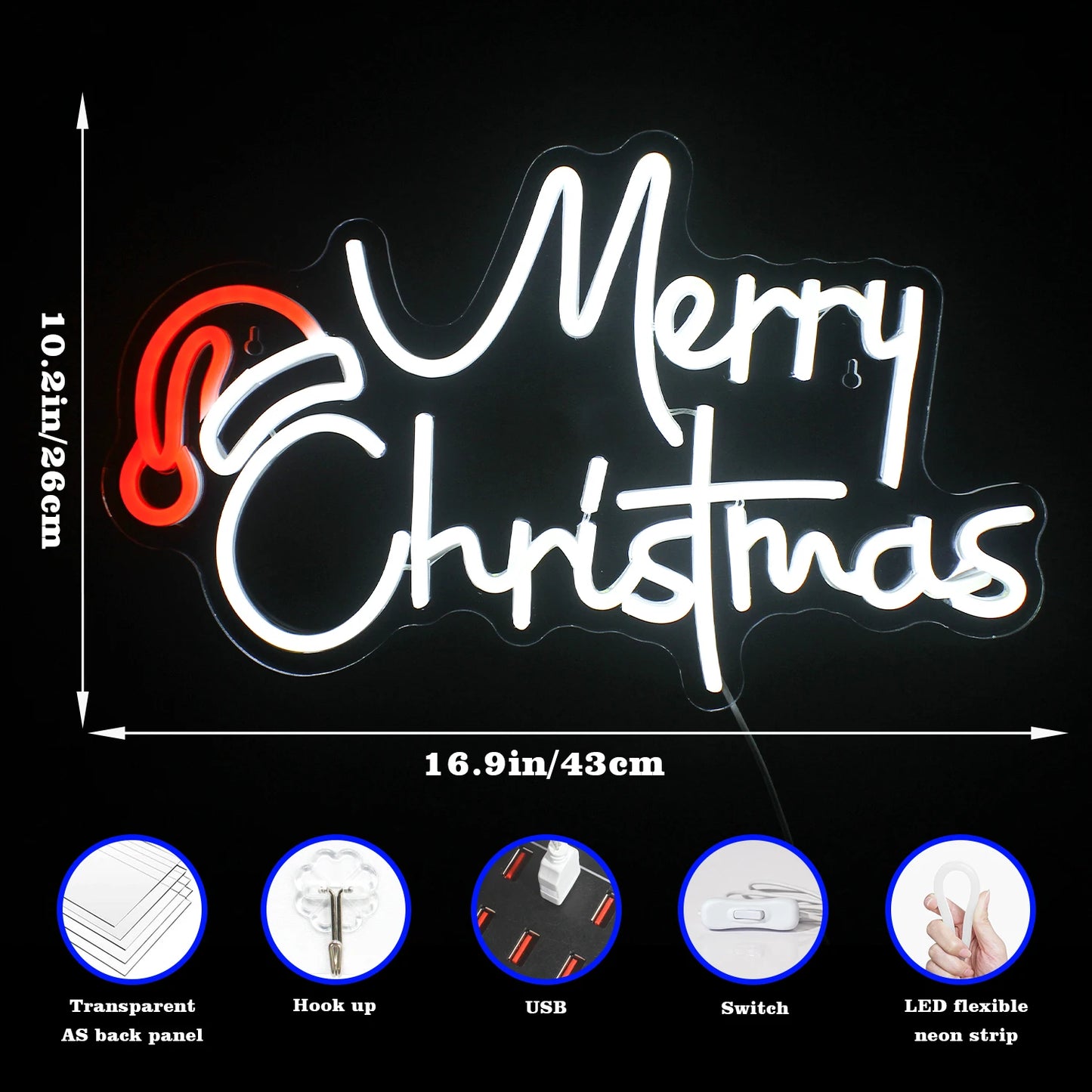 Placa de LED "Feliz Natal" 5V USB - Econômica