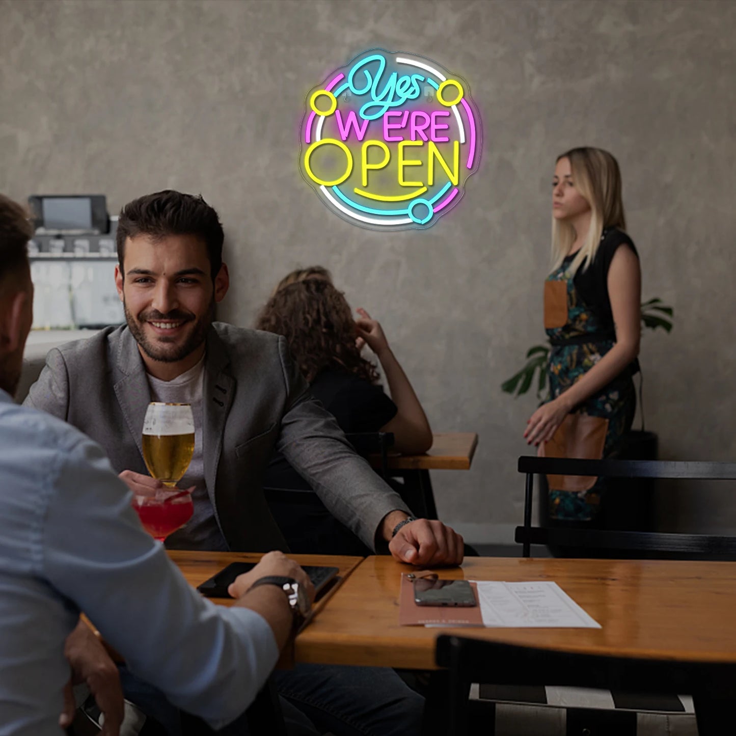 Sim, Estamos Abertos Letreiro de LED Luz Neon Aberta para Decoração de Parede Alimentado por USB para Loja Restaurante Bar Festa Decorativa Placas Abertas