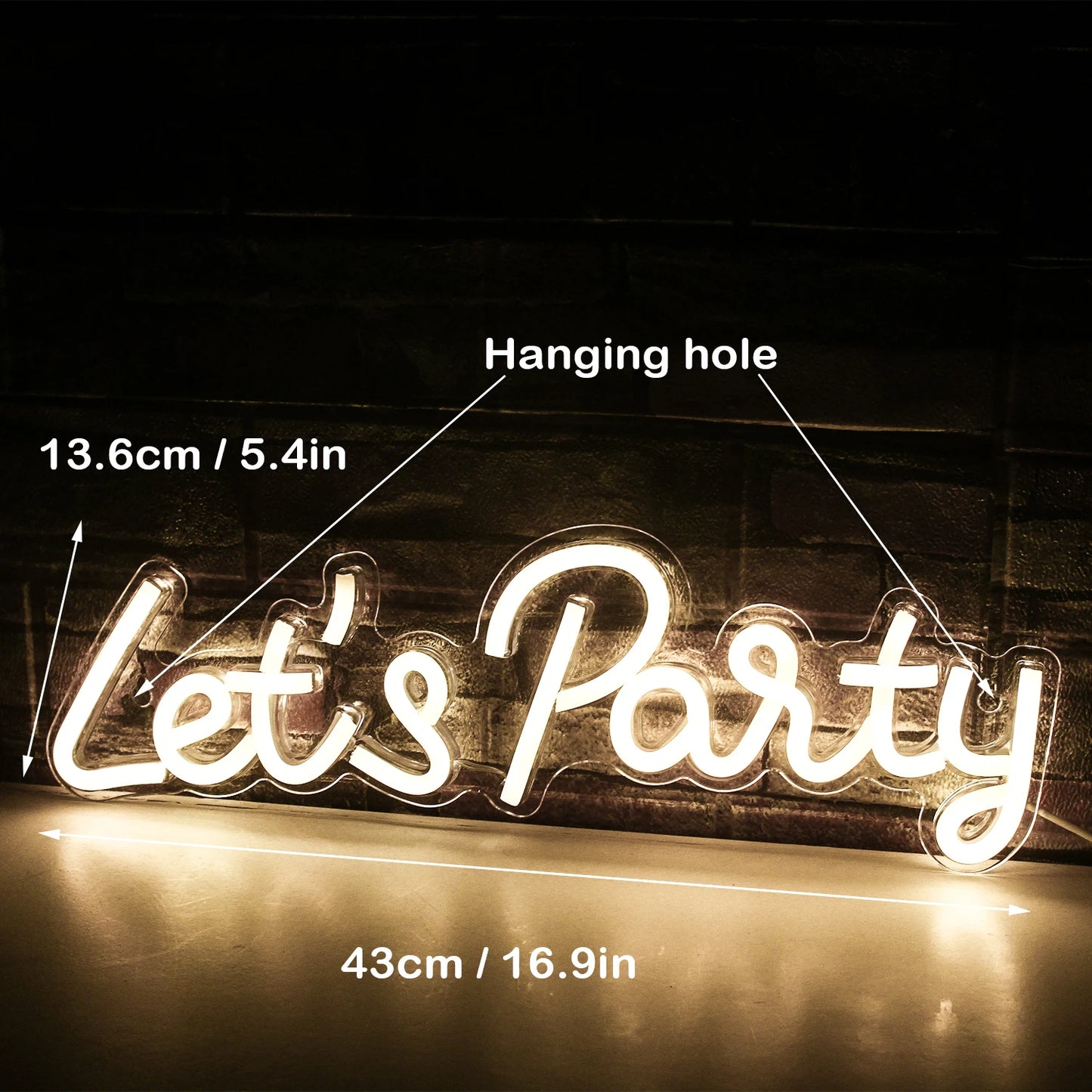 Letreiro de LED "Let's Party" 5V USB - Econômico