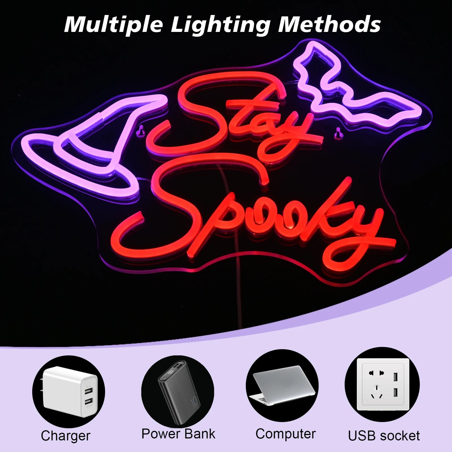 Letreiro de LED "Stay Spooky" 5V USB - Econômico
