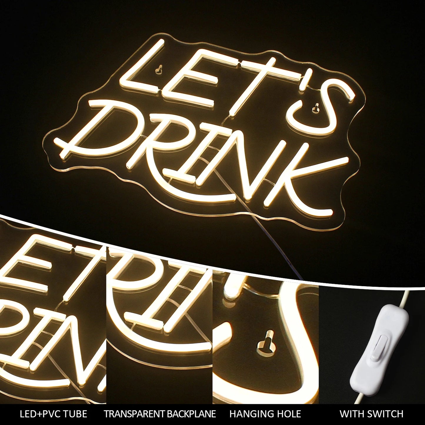 Letreiro de LED "Let's Drink" USB 5V - Econômico