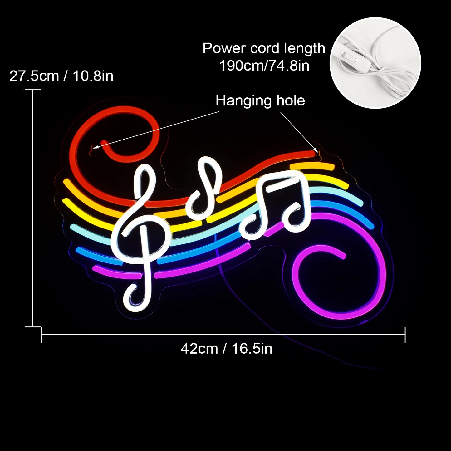 Notas Musicais Coloridas 5V USB Letreiro de LED - Econômico