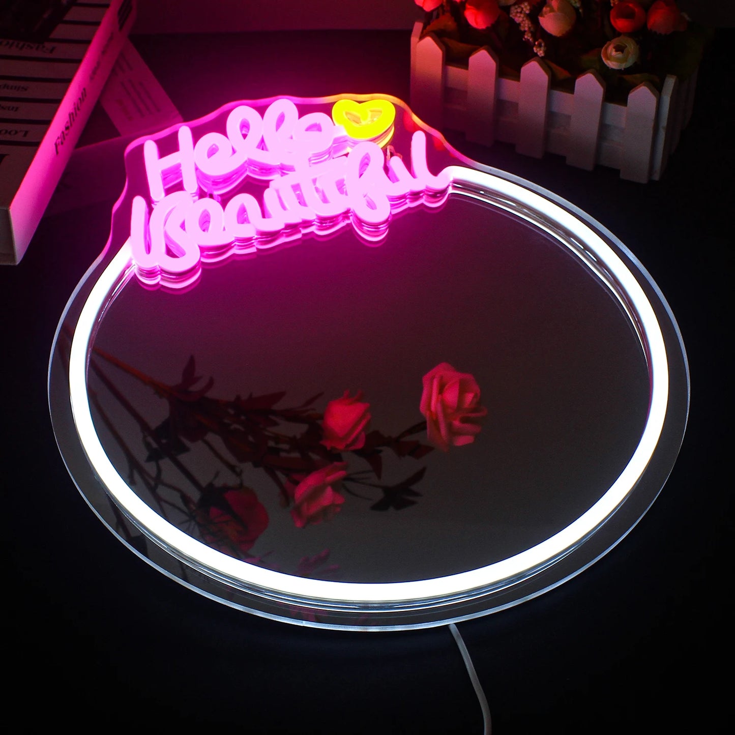 Espelho "Hello Beautiful" Letreiro de LED USB 5V - Econômico