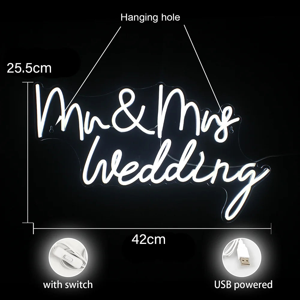 Letreiro de LED Mr&Mrs Casamento 5V USB - Econômico