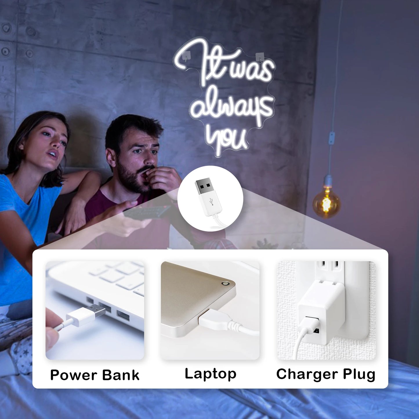 Foi Sempre Você Letreiro de LED USB 5V - Econômico