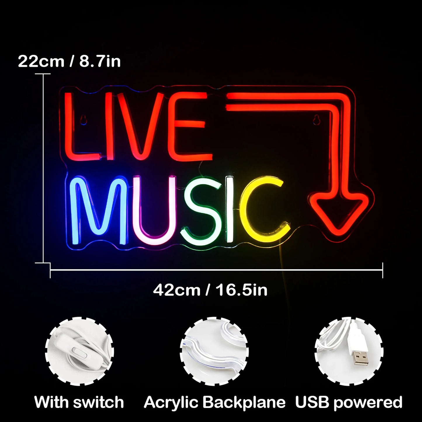 Letreiro de LED para Música ao Vivo 5V USB - Econômico