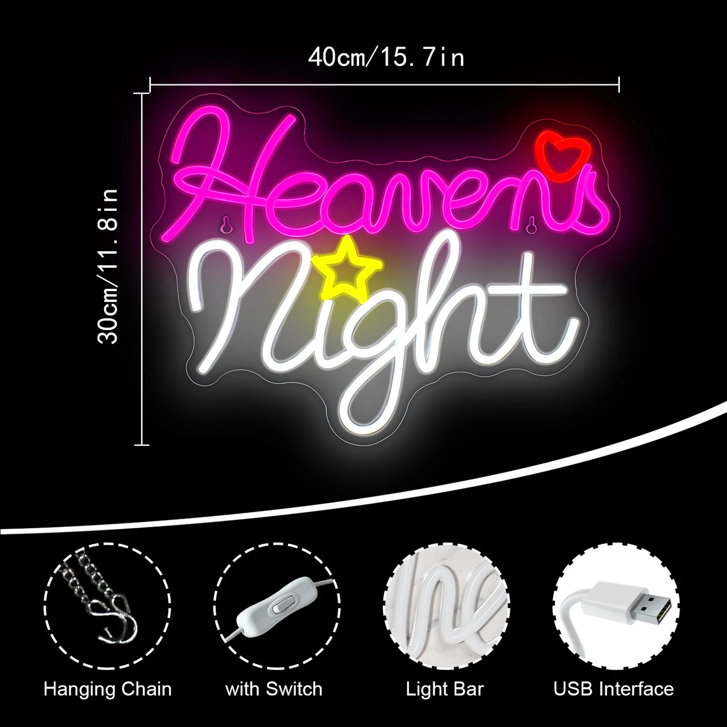 Letreiro de LED USB 5V Heavens Night - Econômico