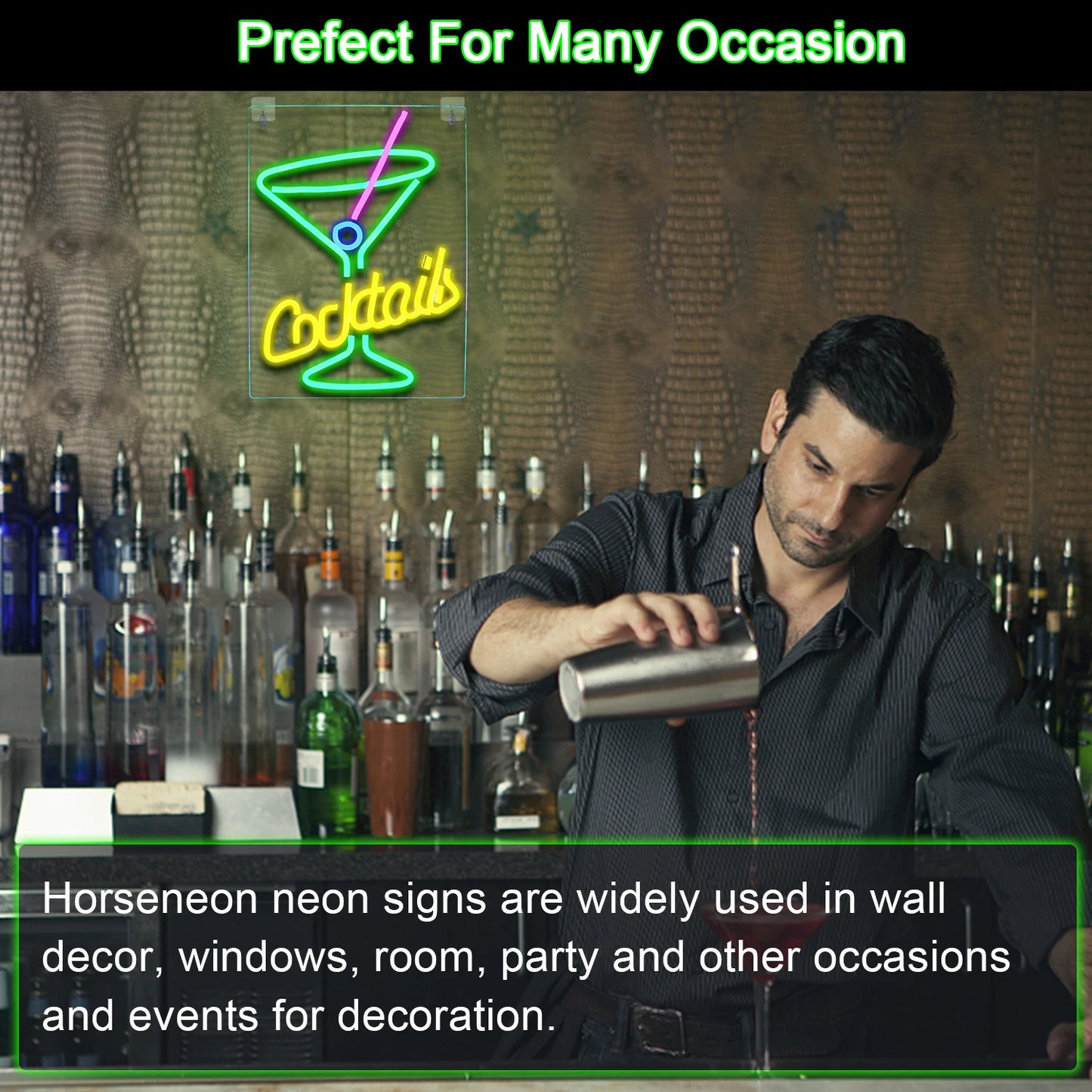 Letreiro de LED Verde Cocktails 5V USB - Econômico