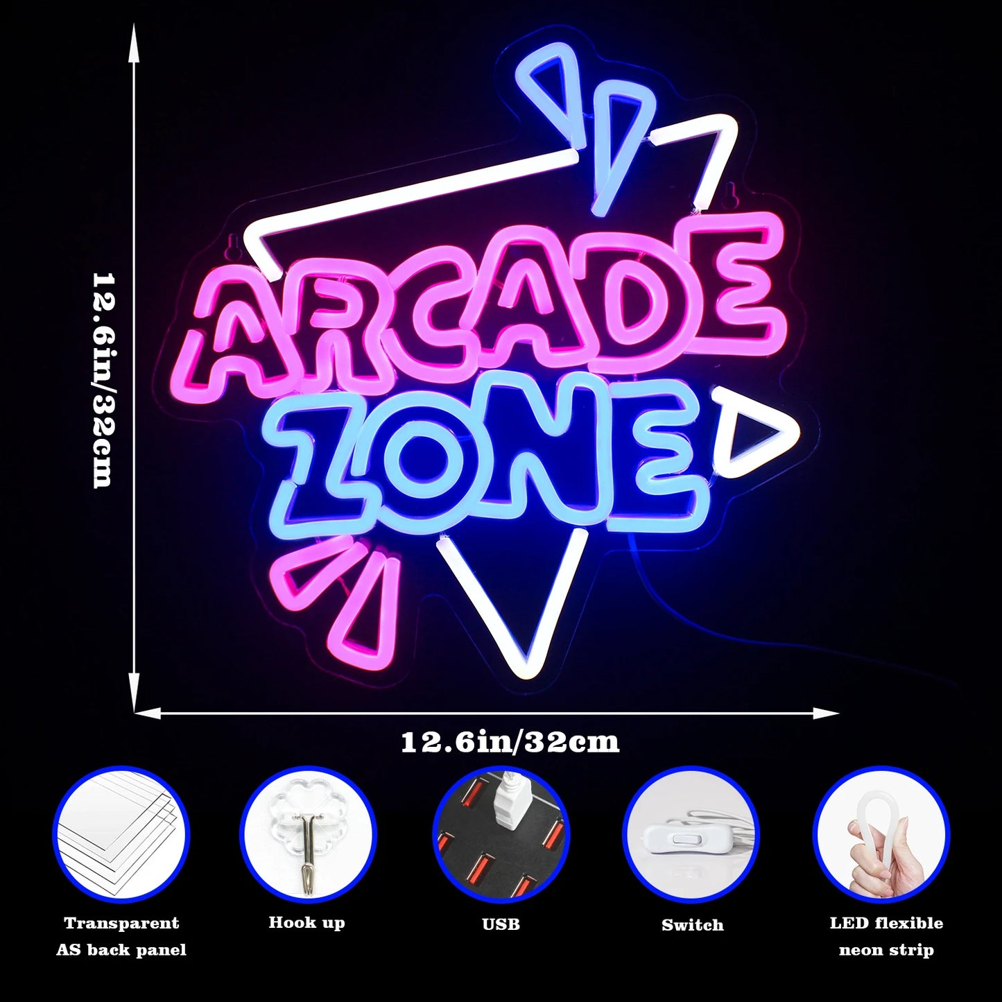 Arcade Zone 5V USB Letreiro de LED - Econômico